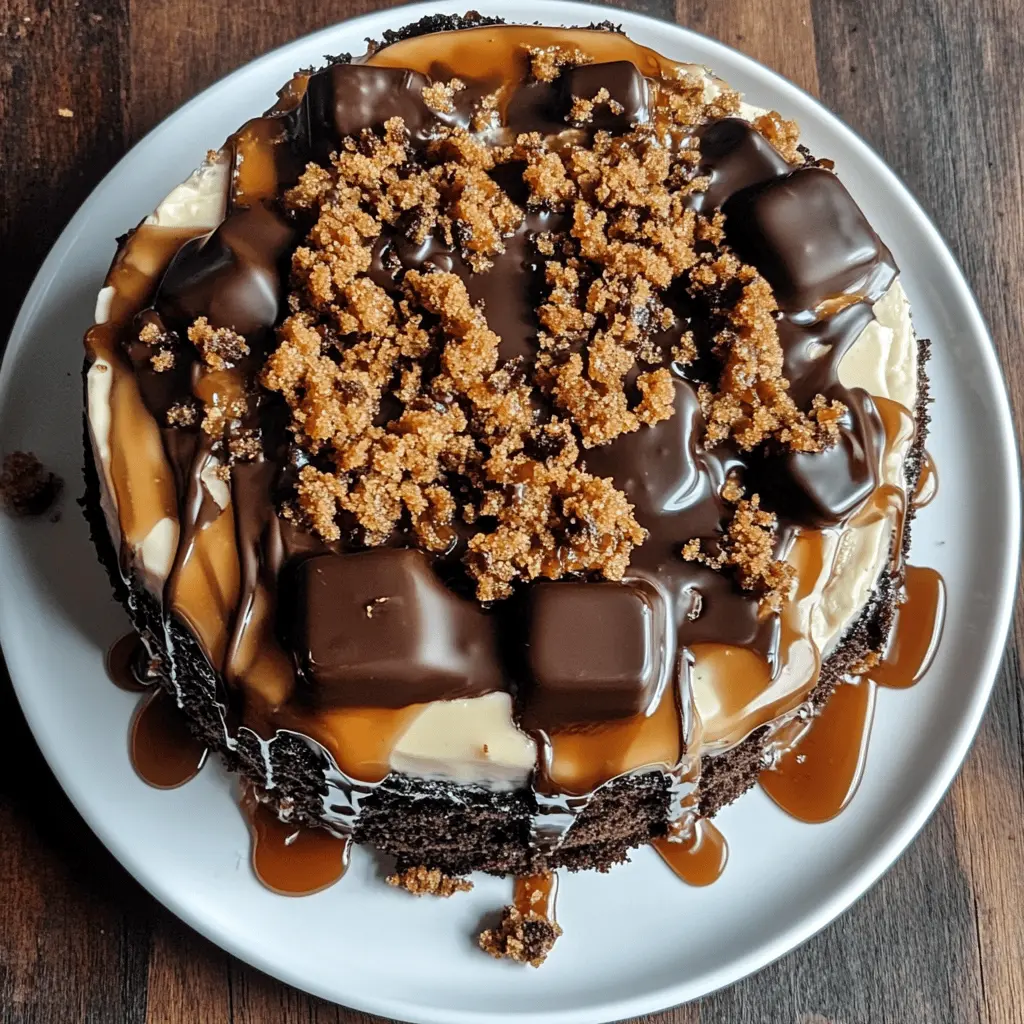 Indulge in the rich layers of Chocolate Caramel Toffee Crunch Cake! This delightful dessert features a moist chocolate cake, a luscious caramel layer, and a crunchy toffee topping that will satisfy your sweet tooth. Perfect for birthdays or any celebration. Save this recipe now for a sweet treat everyone will love!