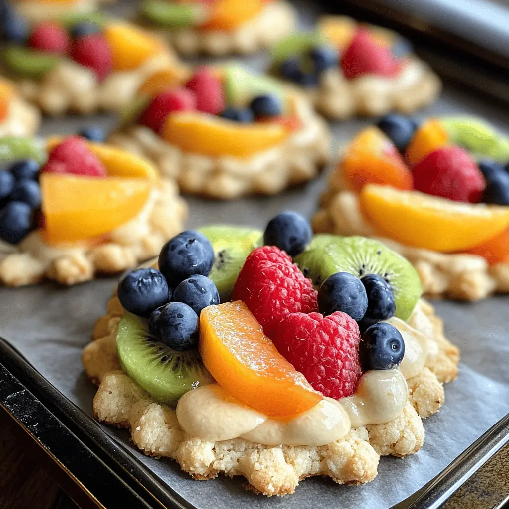 Brighten your dessert table with these Fruit Pizza Cookies! These fun and colorful cookies feature a soft sugar cookie base topped with sweet cream cheese frosting and an array of fresh fruit. Perfect for summer gatherings, picnics, or special occasions. Save this recipe and impress your friends and family with this delightful treat!