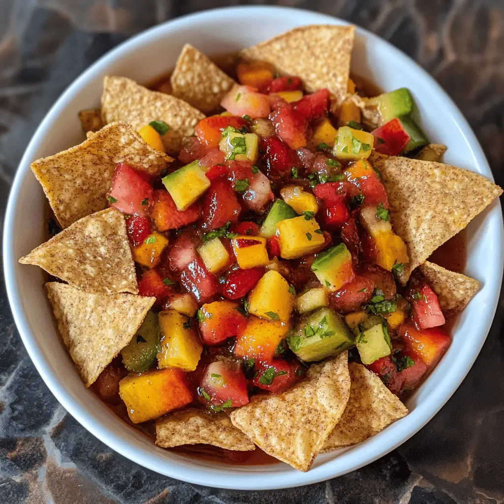 Brighten up your snack time with this refreshing Fruit Salsa paired with crunchy Cinnamon Chips! Bursting with juicy fruits and a hint of spice, this easy recipe is perfect for parties or a fun family treat. Save this pin for a delightful dessert that everyone will love!