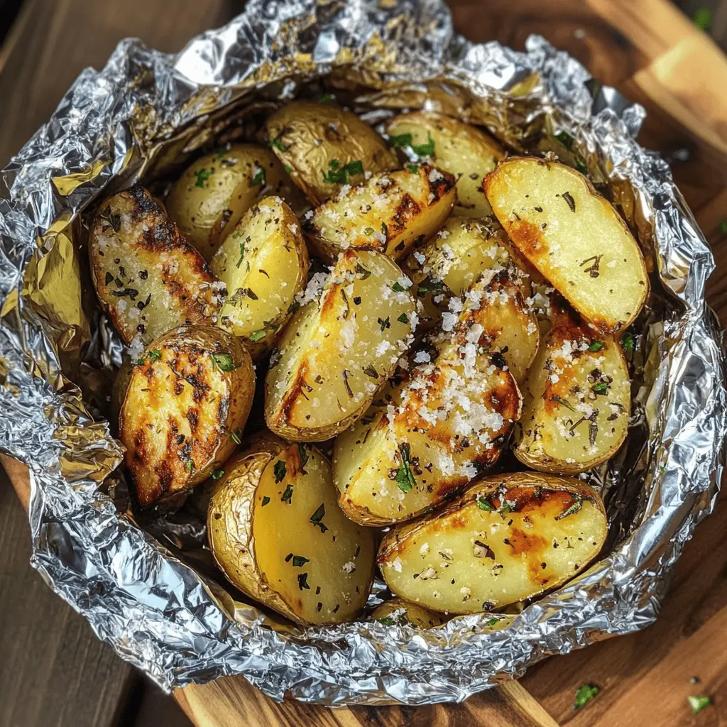 These Garlic Herb Grilled Potatoes wrapped in foil are the perfect side dish for your next BBQ! With a wonderful blend of fresh herbs and garlic, they are both easy to make and packed with flavor. Ideal for summer picnics or cozy family dinners, just toss them on the grill and enjoy! Don’t forget to save this recipe for your next outdoor gathering!
