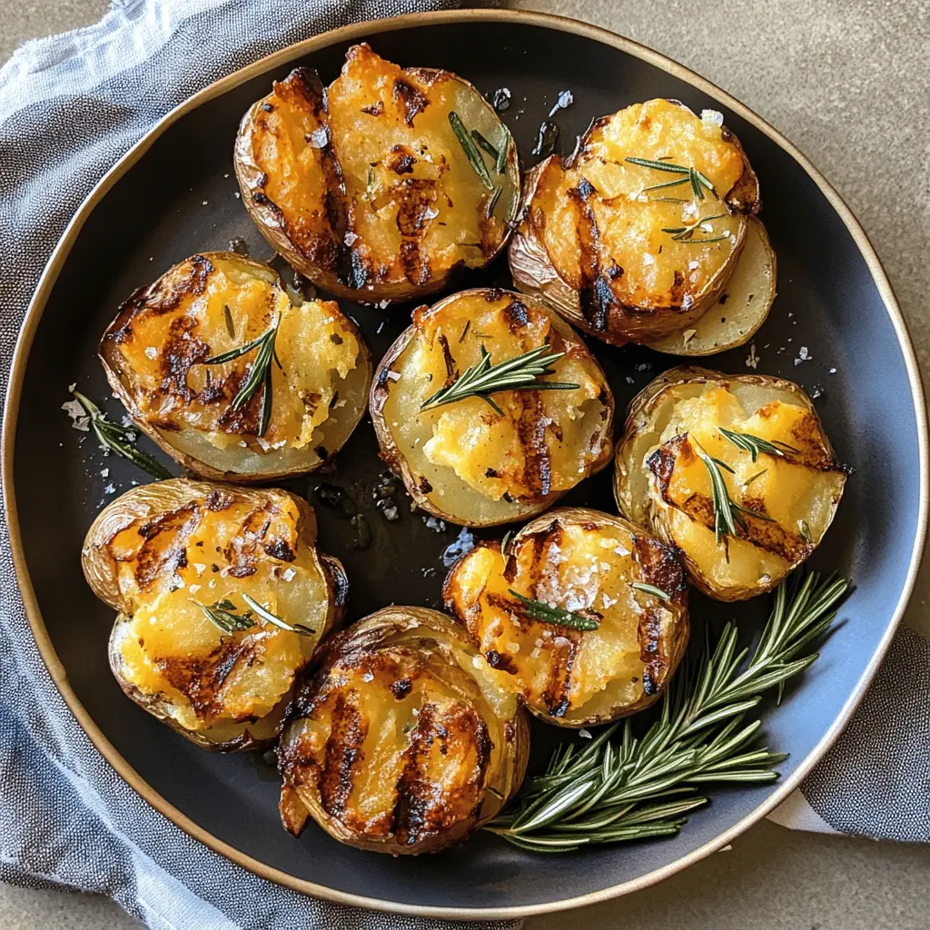 These Grilled Garlic Rosemary Smashed Potatoes are the perfect side dish for your next barbecue! Made with tender potatoes and infused with aromatic garlic and fresh rosemary, they deliver amazing flavor with a crispy exterior. Great for picnics, family gatherings, or weeknight dinners. Save this easy recipe now to impress your guests!