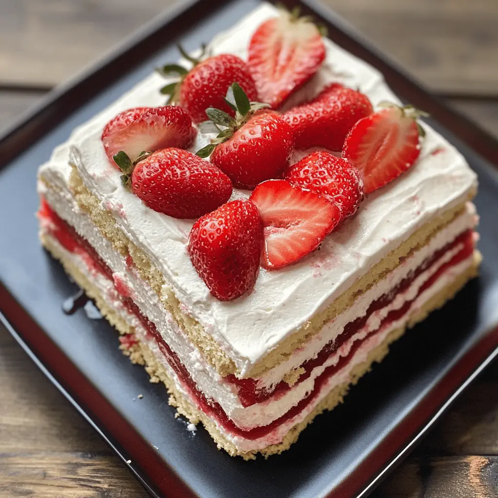 Looking for a delicious treat that requires no baking? This No-Bake Strawberry Icebox Cake is the perfect summer dessert! It features layers of fluffy whipped cream and fresh strawberries, all balanced between crunchy graham crackers. It's easy to make and even easier to enjoy! Save this recipe for your next picnic or family gathering!