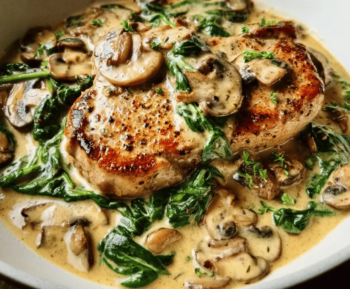 Creamy Spinach Mushroom Pork Chops Recipe
