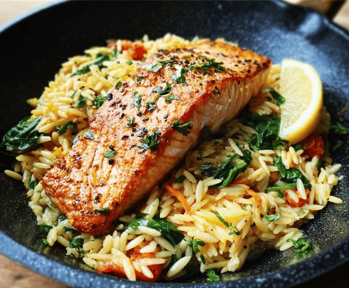 Easy One Skillet Salmon with Lemon Orzo