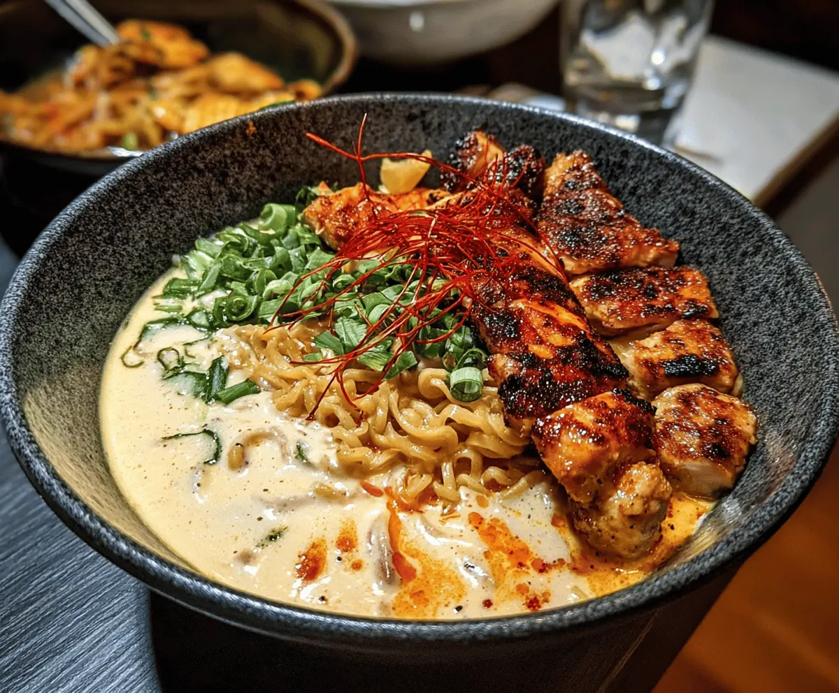 Fiery Chicken Ramen with Creamy Garlic Sauce Recipe