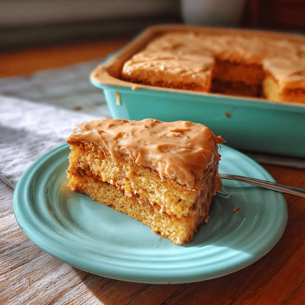 Moist Peach Cake with Brown Sugar Frosting
