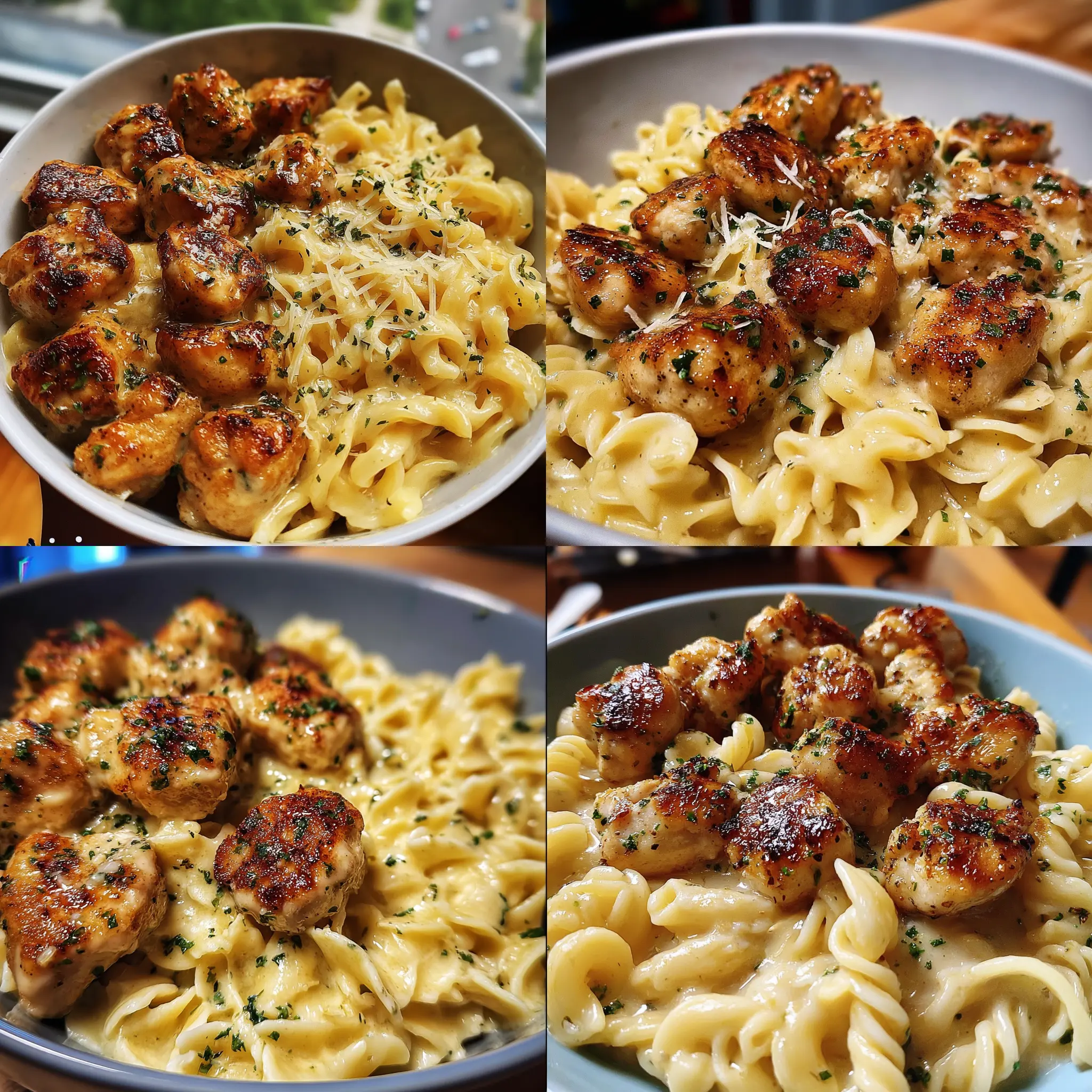 Garlic Butter Chicken Bites with Creamy Parmesan Pasta