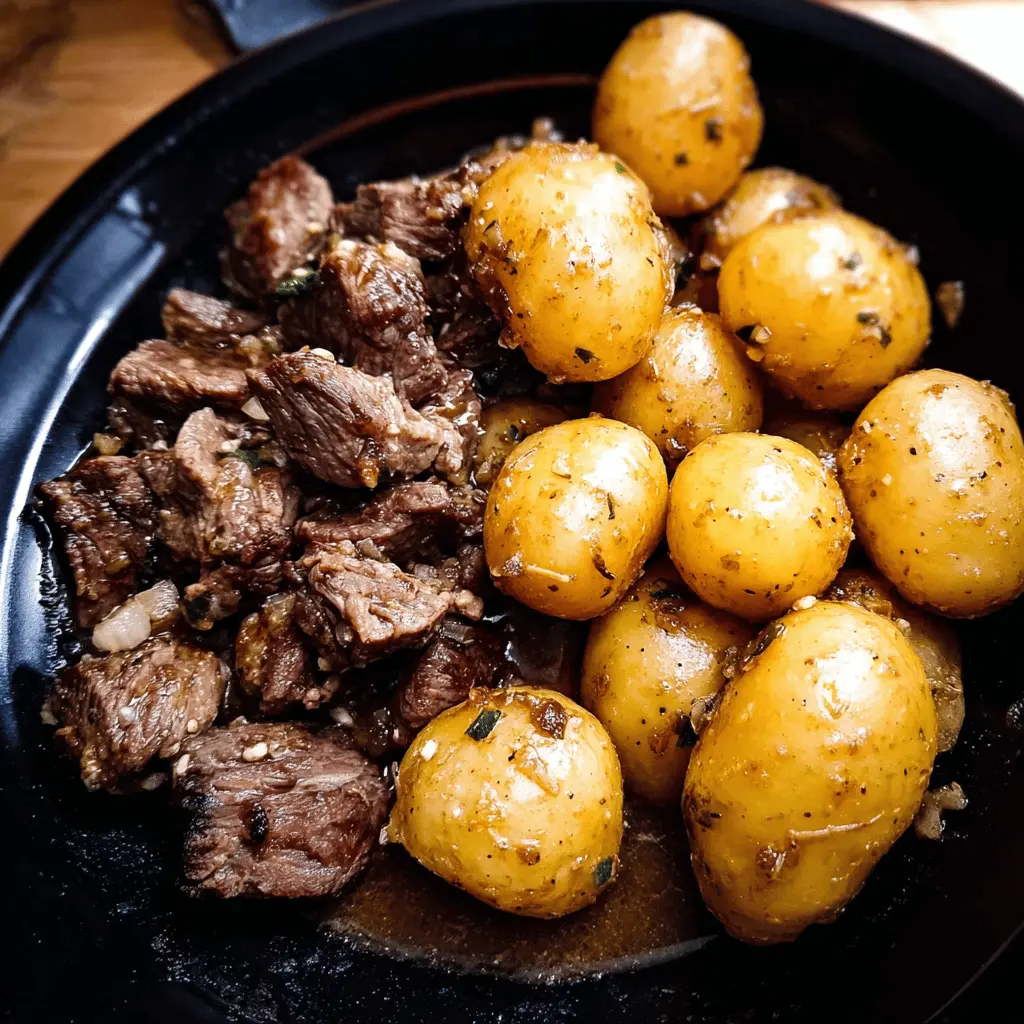 Slow Cooker Garlic Butter Beef Bites with Potatoes
