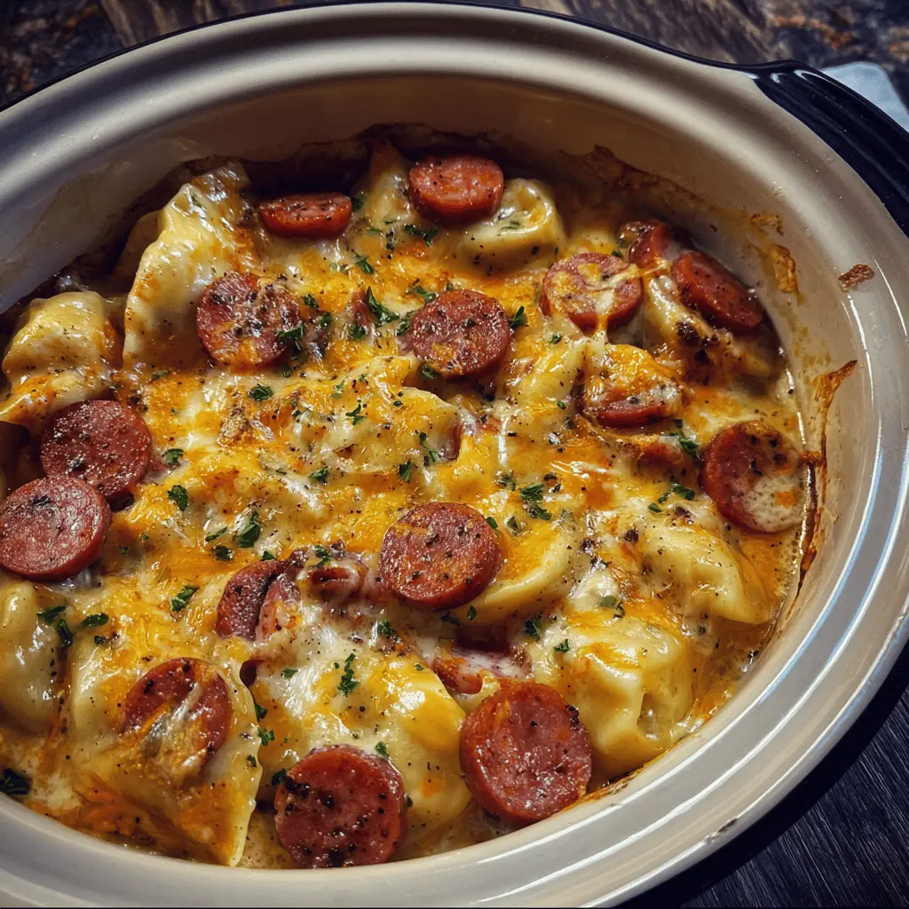 Easy Crockpot Pierogi and Kielbasa Casserole Recipe