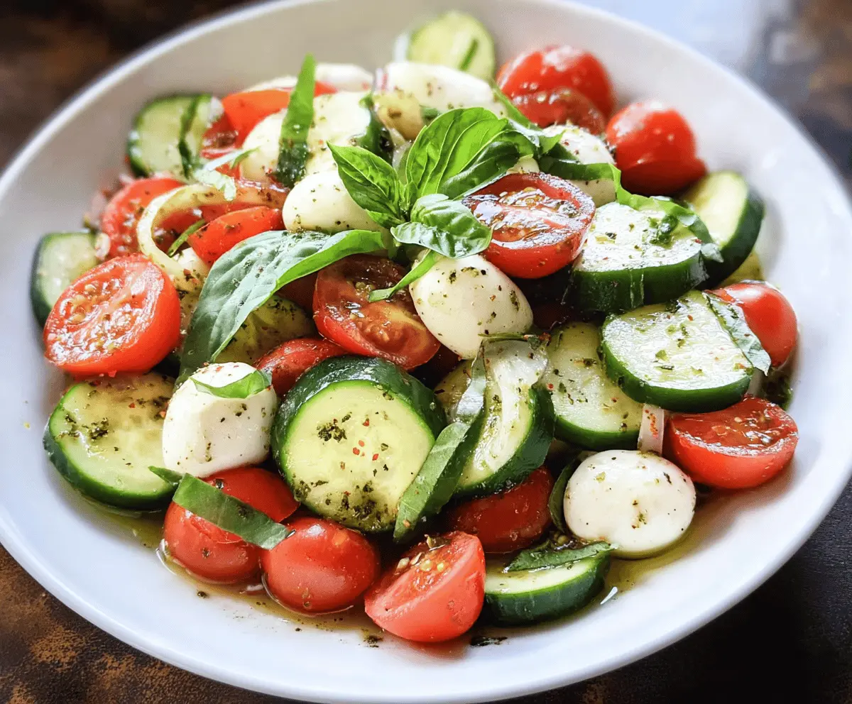 Fresh Cucumber Caprese Salad with Basil and Mozzarella
