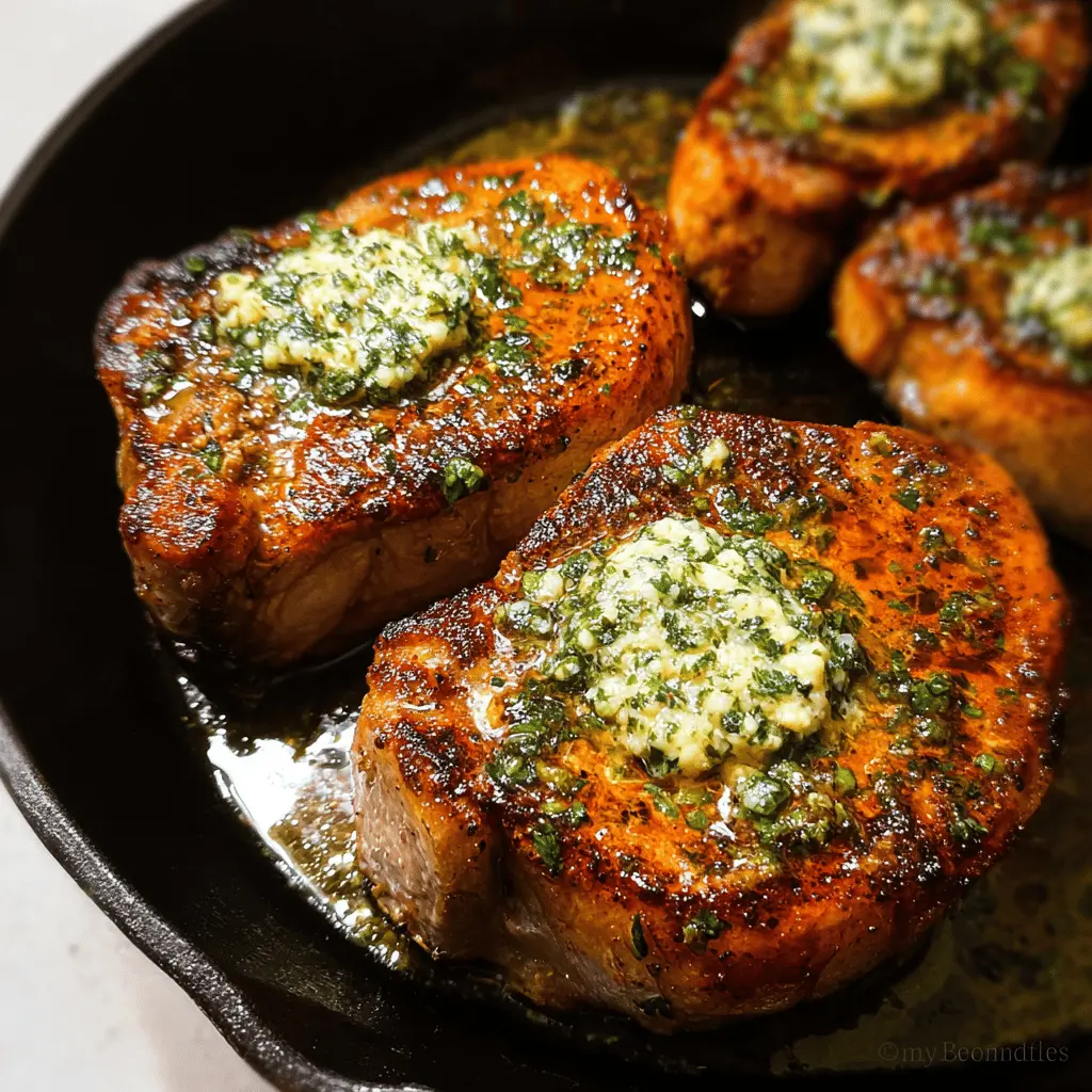 Garlic Butter Pork Chops in a Skillet