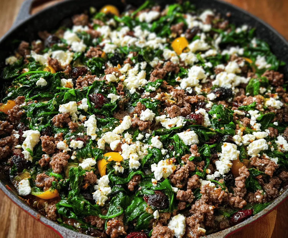 Easy Ground Beef and Spinach Skillet with Feta