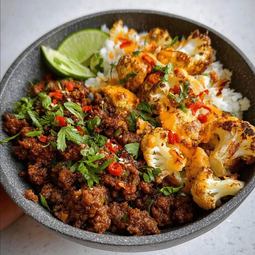 Crispy Chile Beef and Cauliflower Protein Bowls