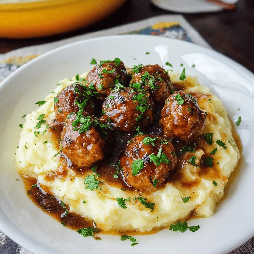 Classic Salisbury Meatballs with Creamy Mashed Potatoes