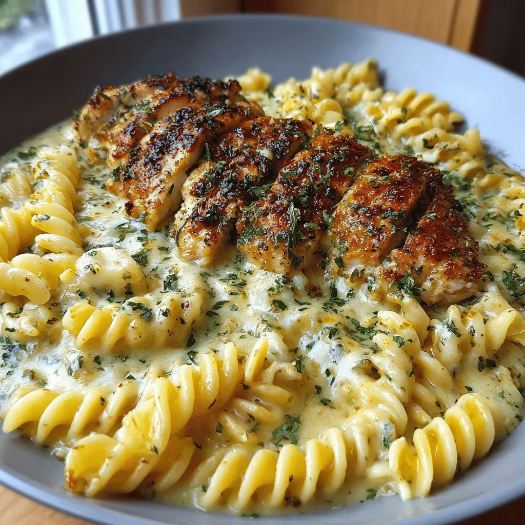 Creamy Garlic Parmesan Chicken with Cheesy Twisted Pasta
