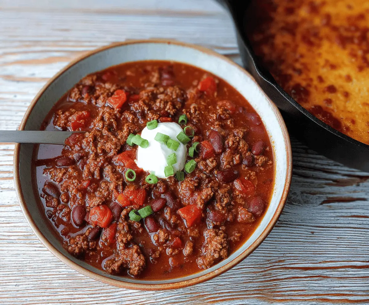 Delicious 30-minute homemade chili in a bowl topped with shredded cheese and fresh cilantro, perfect for a quick and hearty meal.