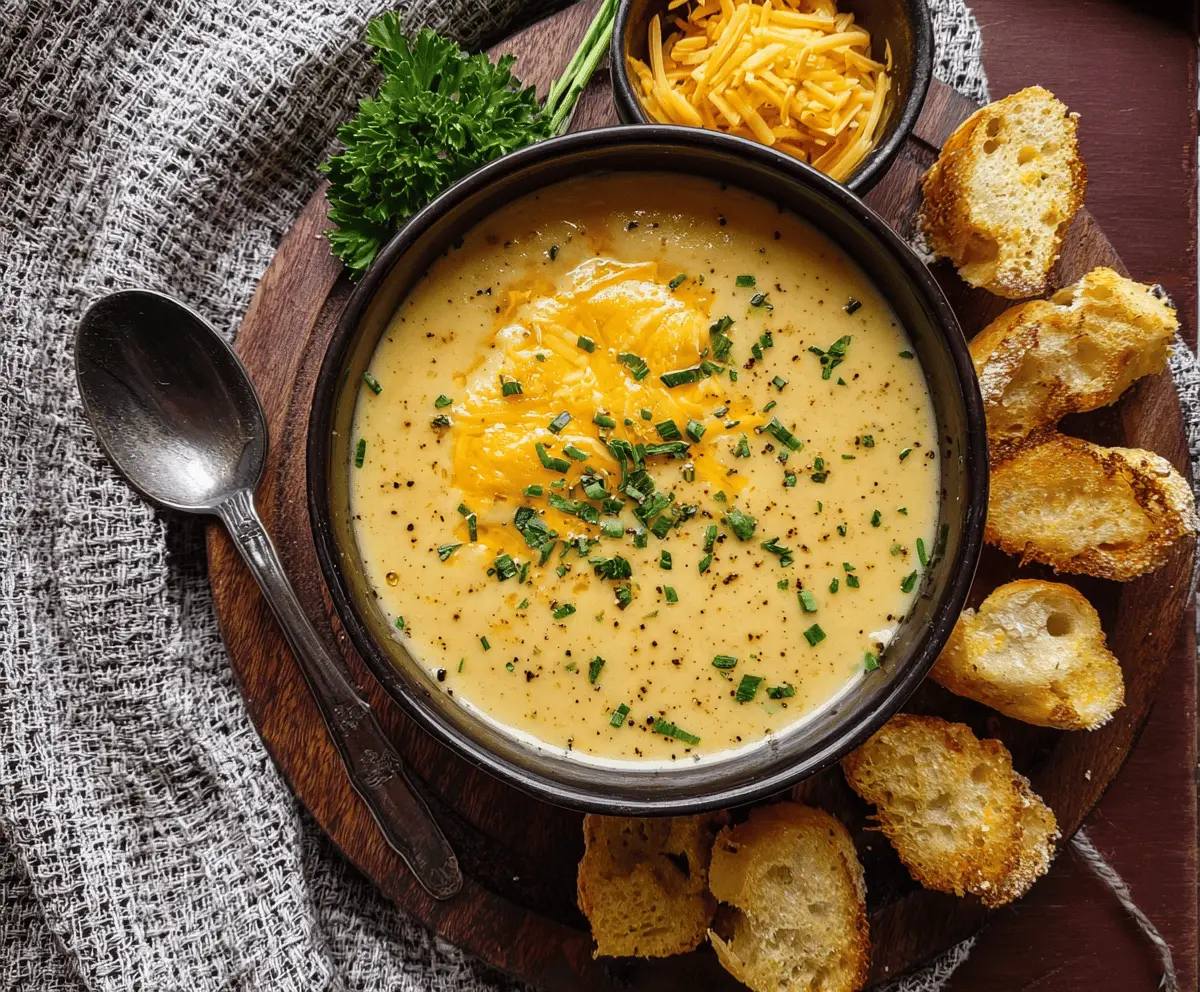 Creamy cheddar garlic herb potato soup in a bowl garnished with fresh herbs, perfect for a cozy meal