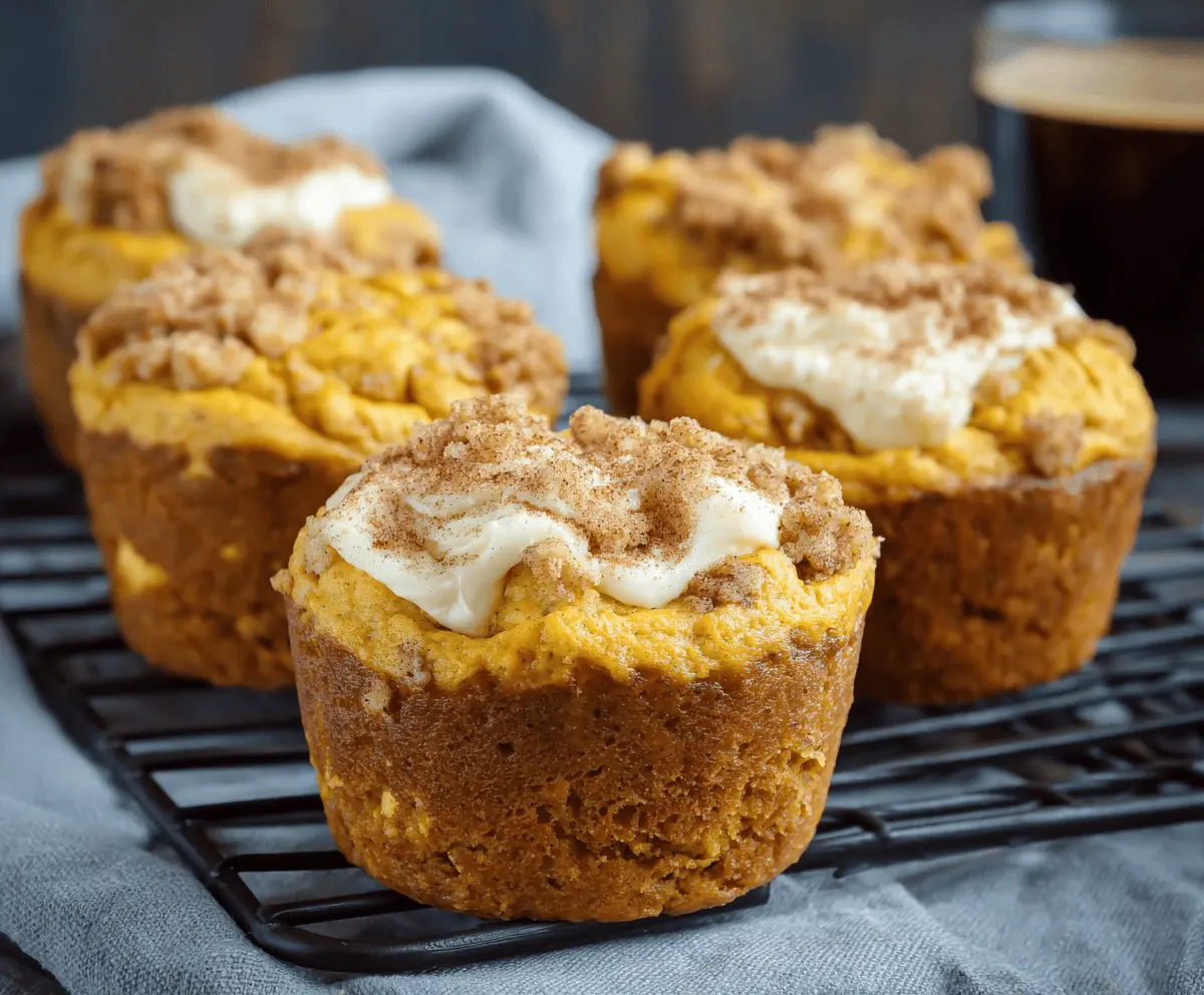 Delicious keto pumpkin cheesecake muffins topped with whipped cream and cinnamon, perfect for low-carb fall desserts.