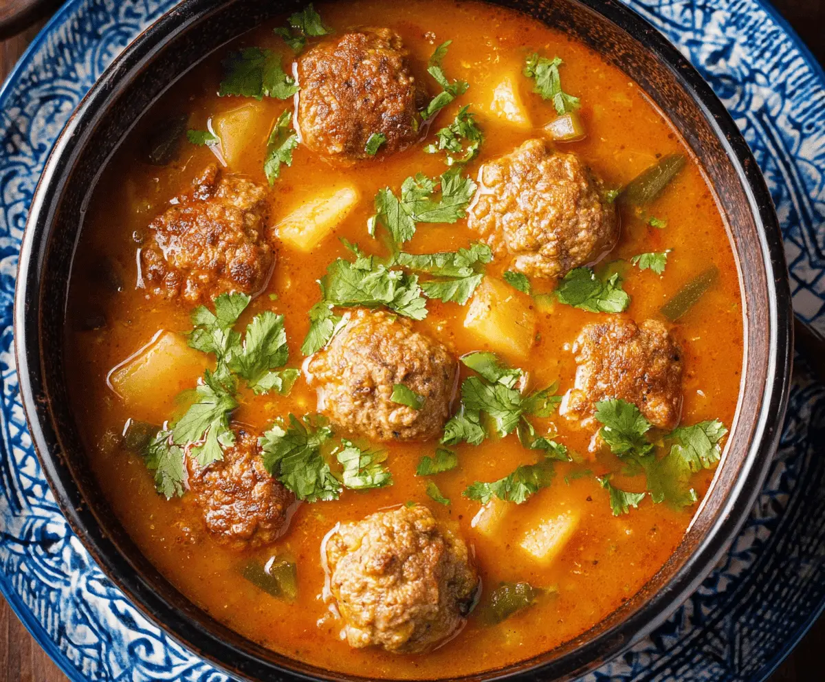 Hearty Mexican Albondigas Soup with meatballs, vegetables, and flavorful broth in a bowl, perfect for a comforting meal.