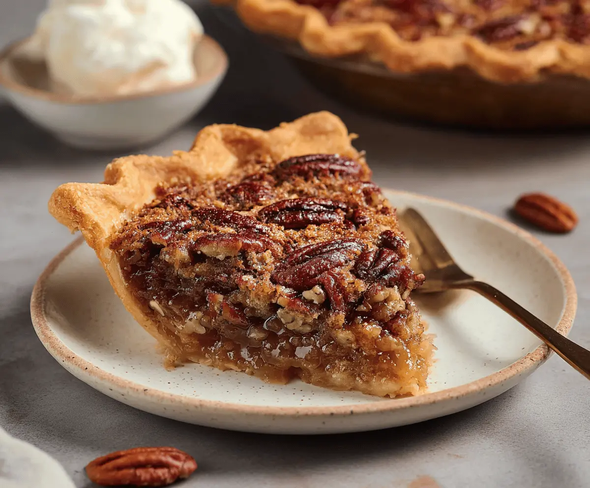 Delicious homemade Bourbon Pecan Pie topped with toasted pecans and a golden crust, perfect for dessert or special occasions.