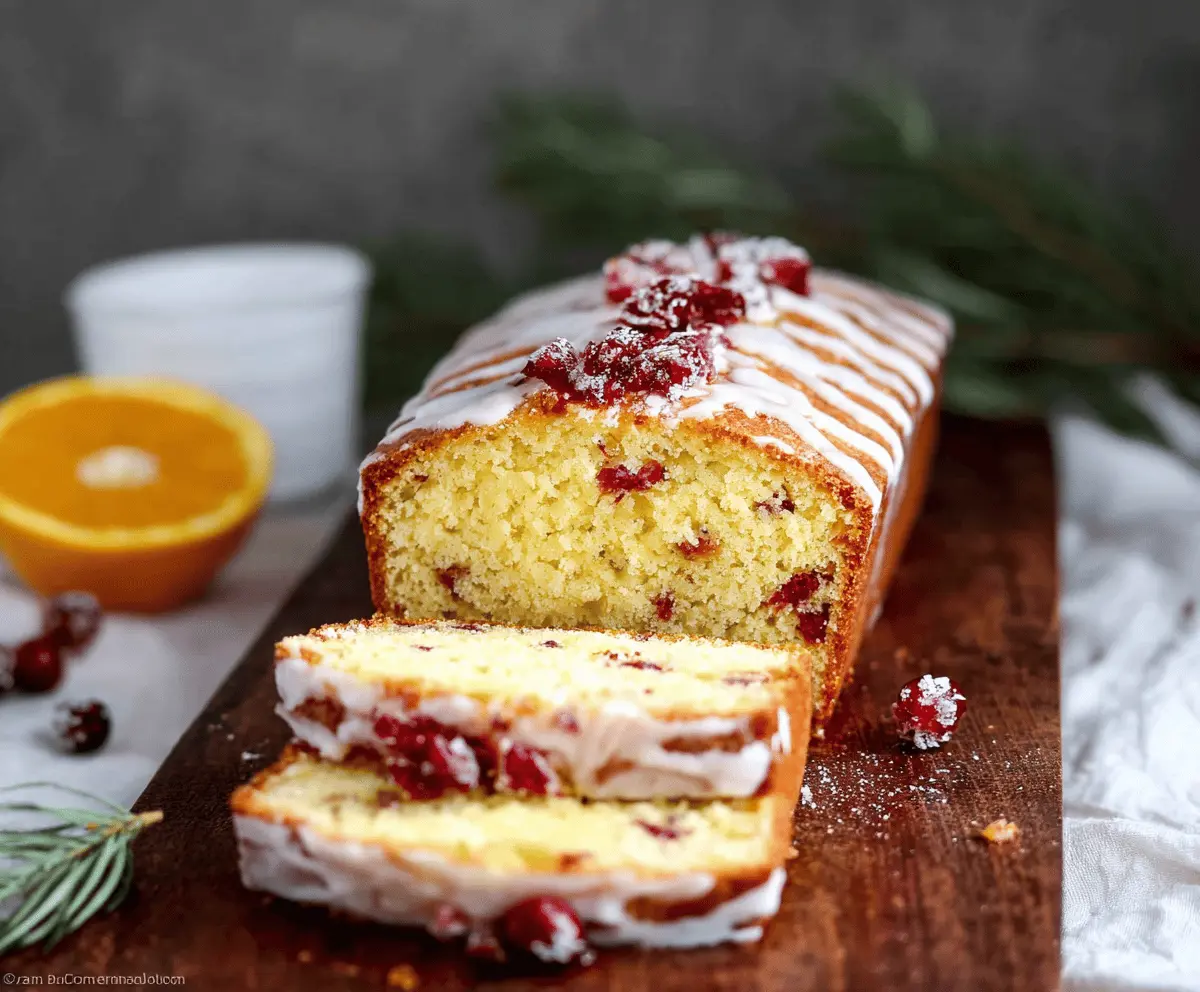 Delicious cranberry orange pound cake with fresh cranberries and orange slices, perfect for holiday desserts and gatherings.
