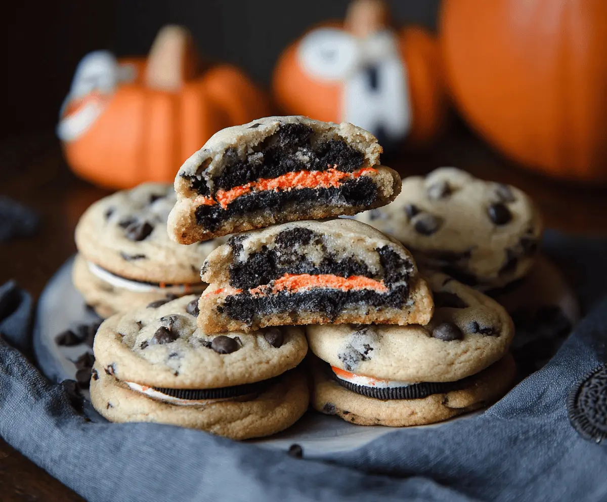 Halloween Oreo Stuffed Chocolate Chip Cookies