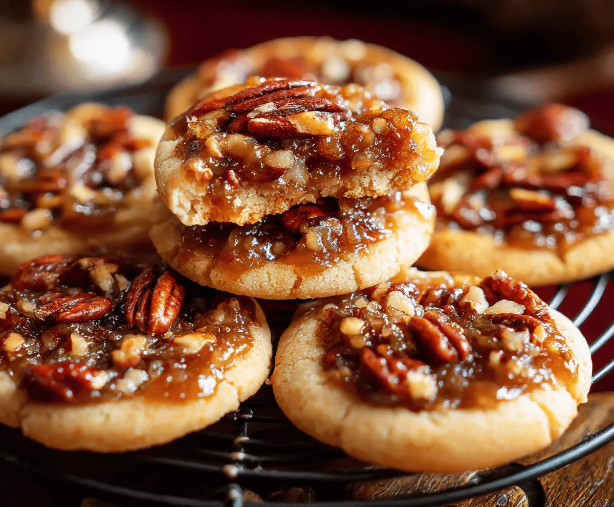 Delicious homemade pecan pie cookies with a golden crust and caramelized pecans, perfect for dessert or holiday treats.