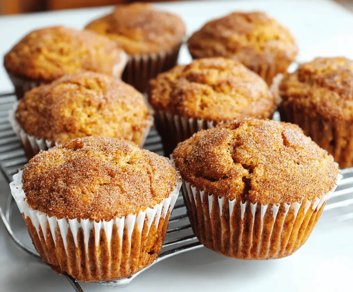 Freshly baked pumpkin cinnamon muffins with a golden crust, topped with a sprinkle of cinnamon, on a rustic wooden surface perfect for breakfast or snack.