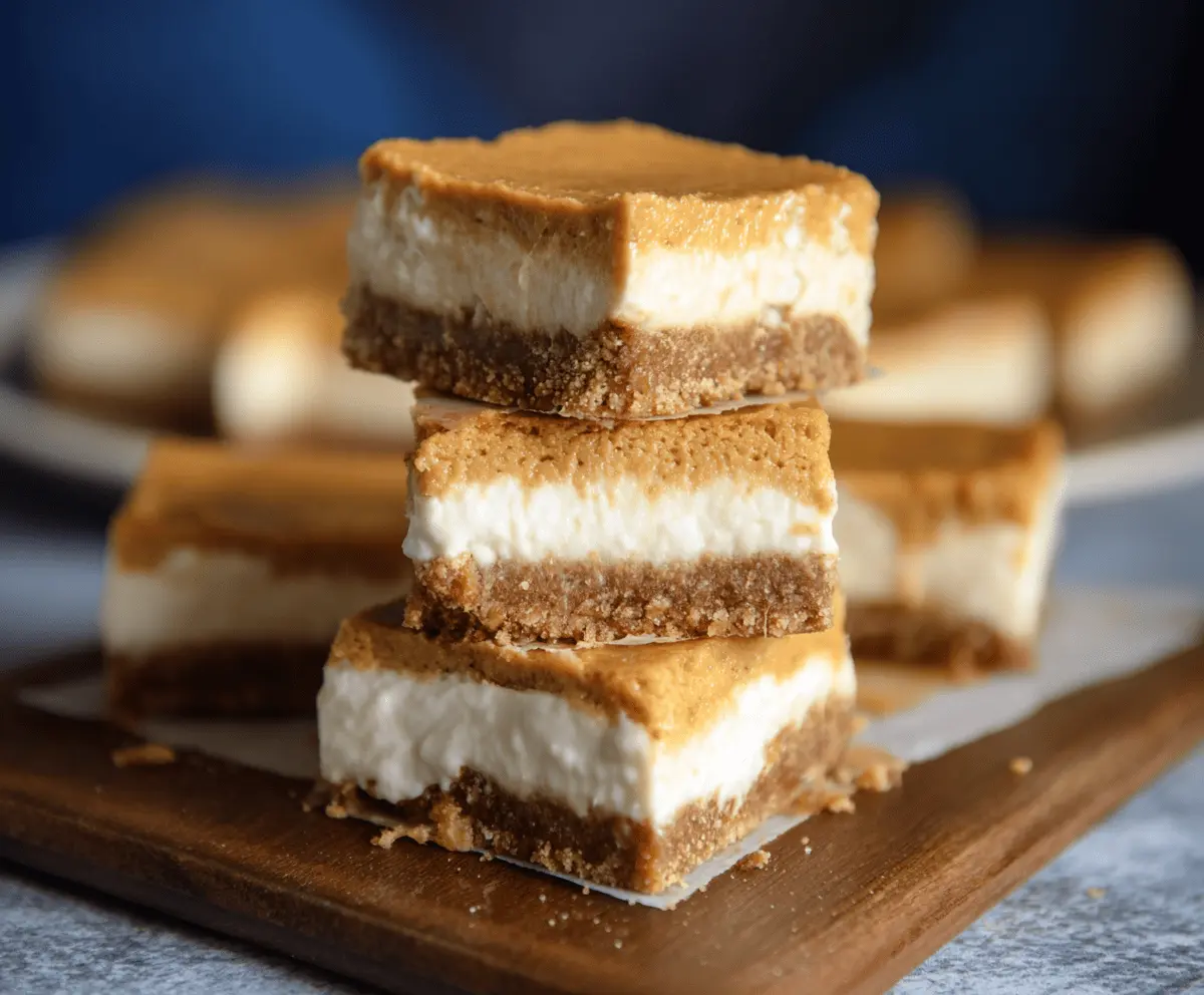 Delicious homemade sweet potato cheesecake bars with a creamy filling and golden crust, garnished with a drizzle of caramel and chopped pecans, perfect for dessert.