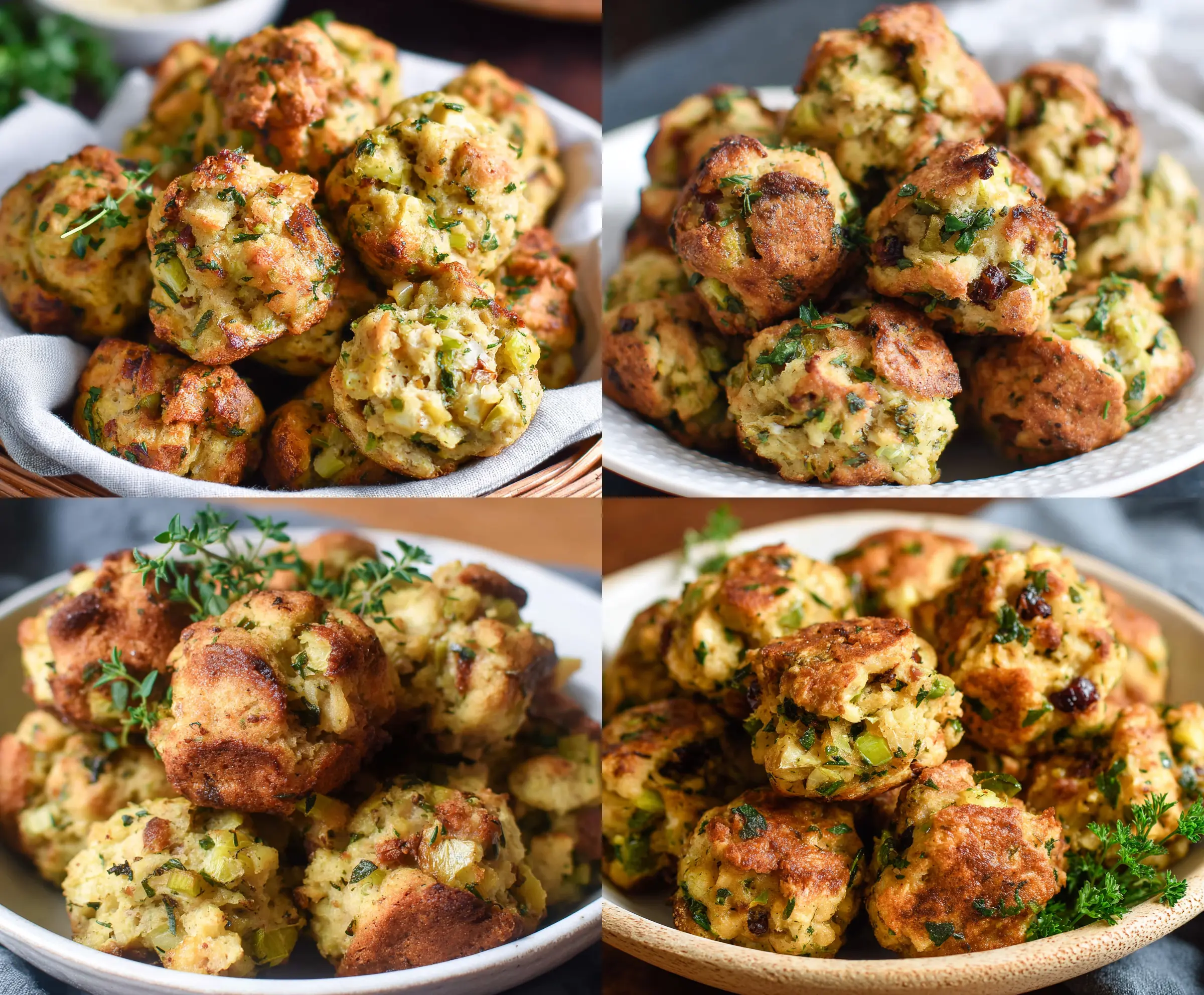 Delicious homemade turkey stuffing balls on a serving plate, perfect for holiday appetizers