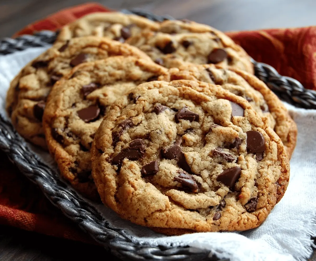 Delicious homemade Bills Chocolate Chip Cookies fresh out of the oven with gooey chocolate chips.