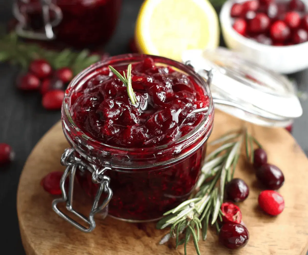 Delicious homemade brown sugar honey cranberry sauce in a bowl for holiday dinner