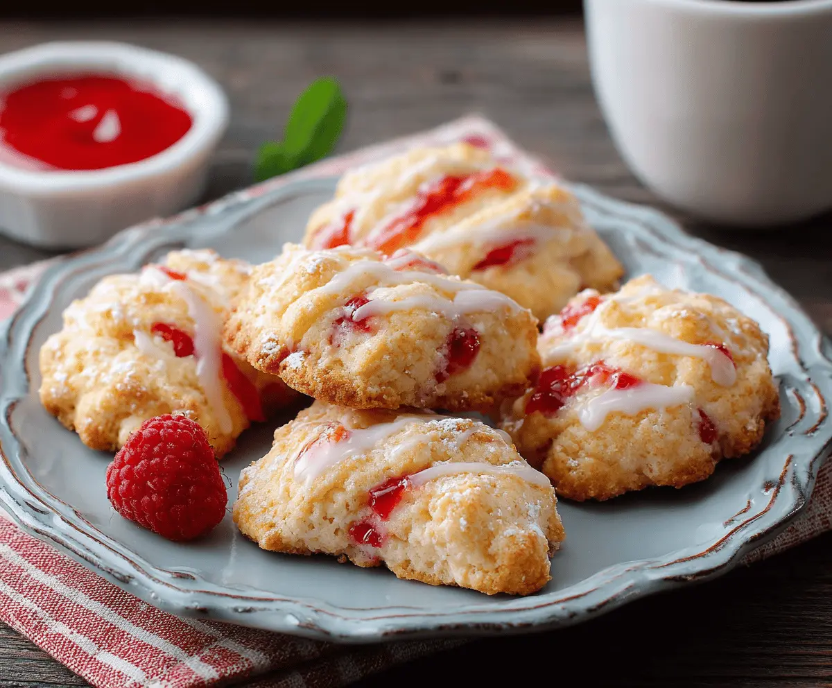 Homemade cottage cheese raspberry cookies on a baking tray, ready to be served.