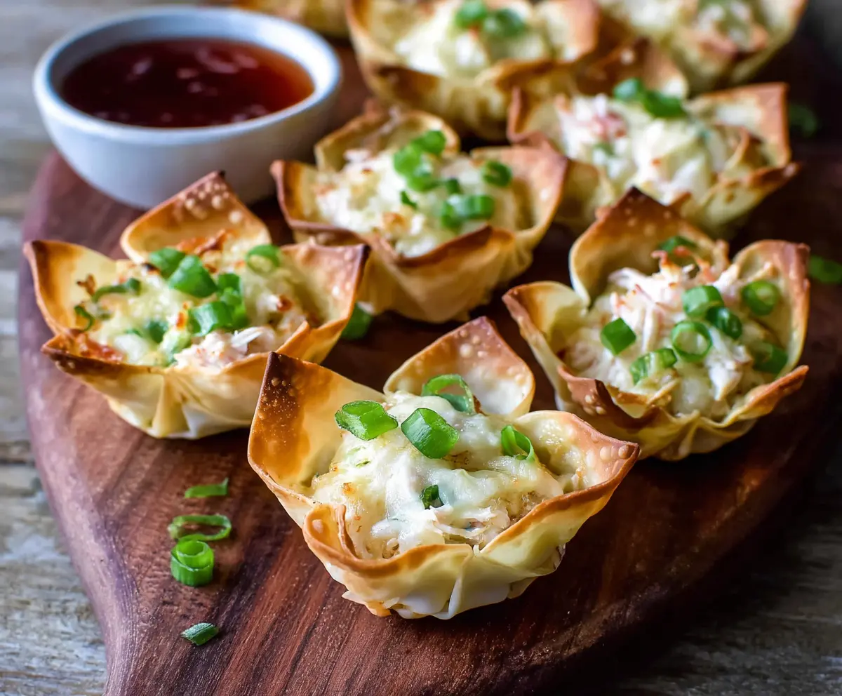 Delicious Crab Rangoon served in crispy Wonton Cups, perfect appetizer for parties.