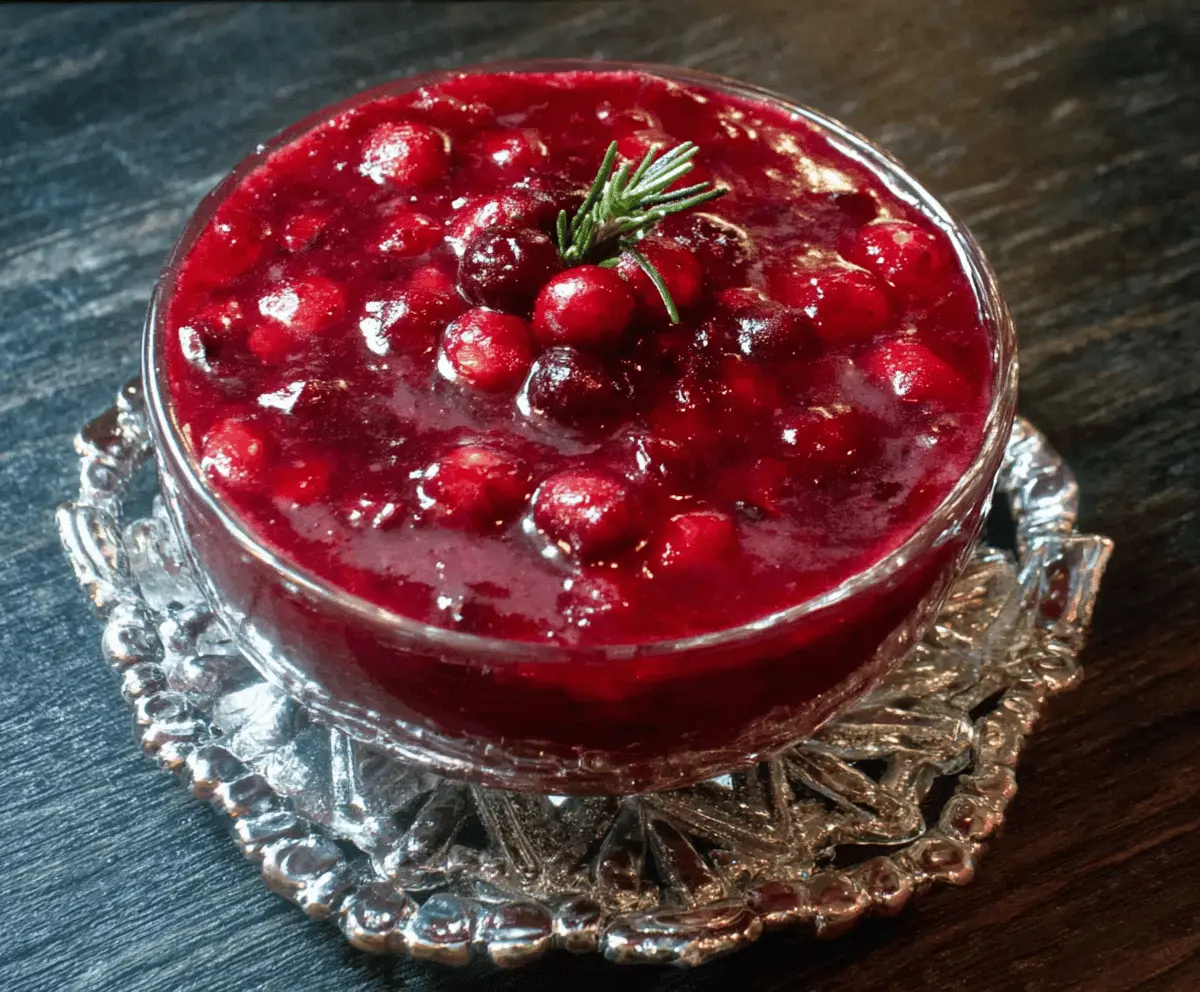 Delicious cranberry Jezebel sauce served in a glass bowl, perfect for holiday appetizers.
