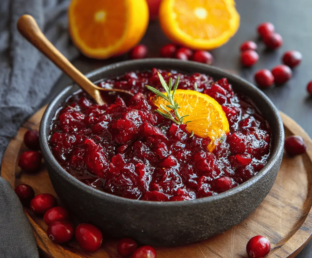 Fresh cranberry orange sauce in a glass dish, perfect for holiday meals