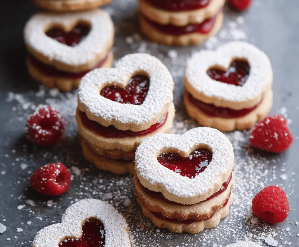 Delicious homemade Raspberry Almond Linzer Cookies with raspberry jam filling and almond cookies dusted with powdered sugar
