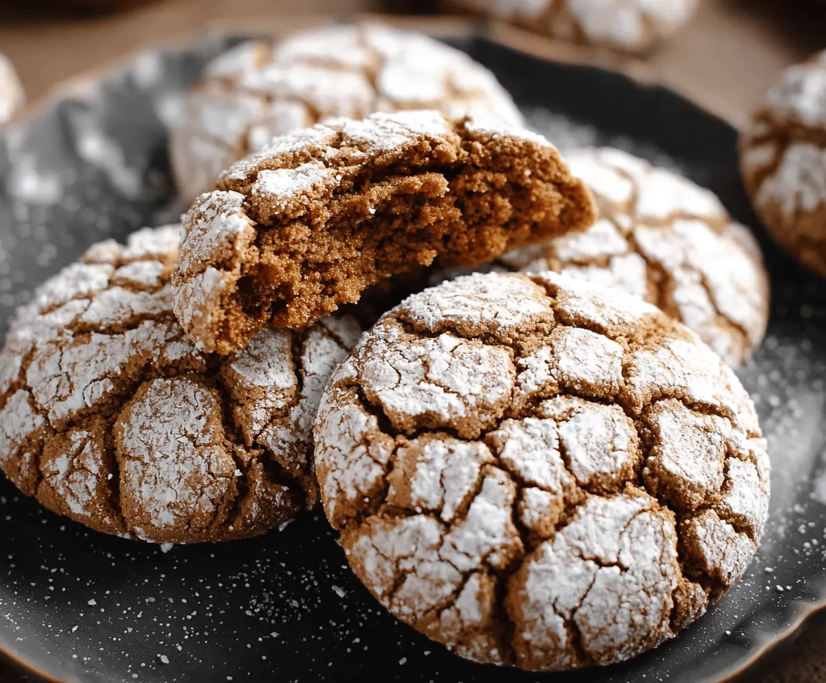 Delicious gingerbread crinkle cookies with powdered sugar coating, perfect for holiday treats