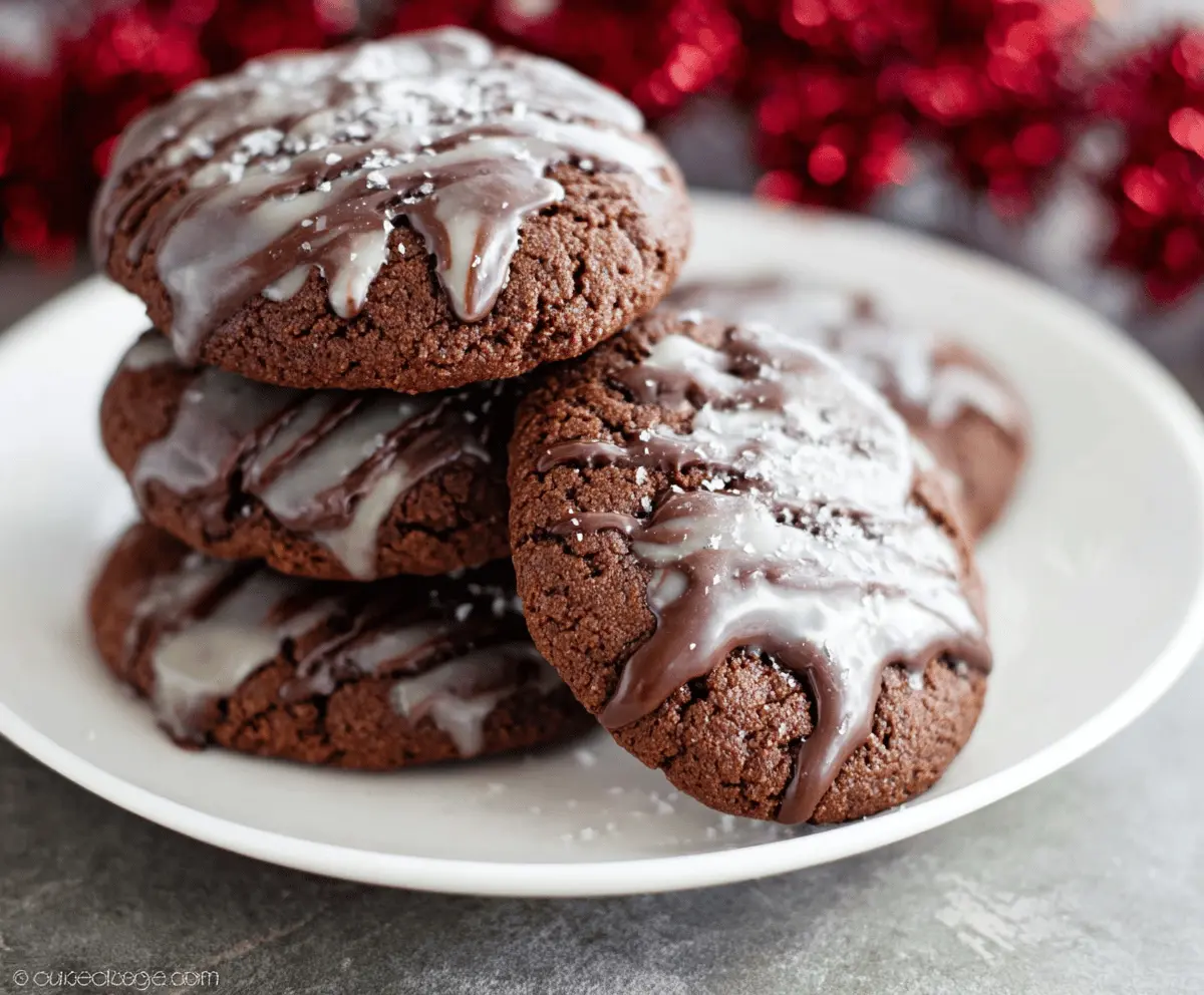 Delicious glazed chocolate gingerbread cookies with a shiny coating and festive appearance.
