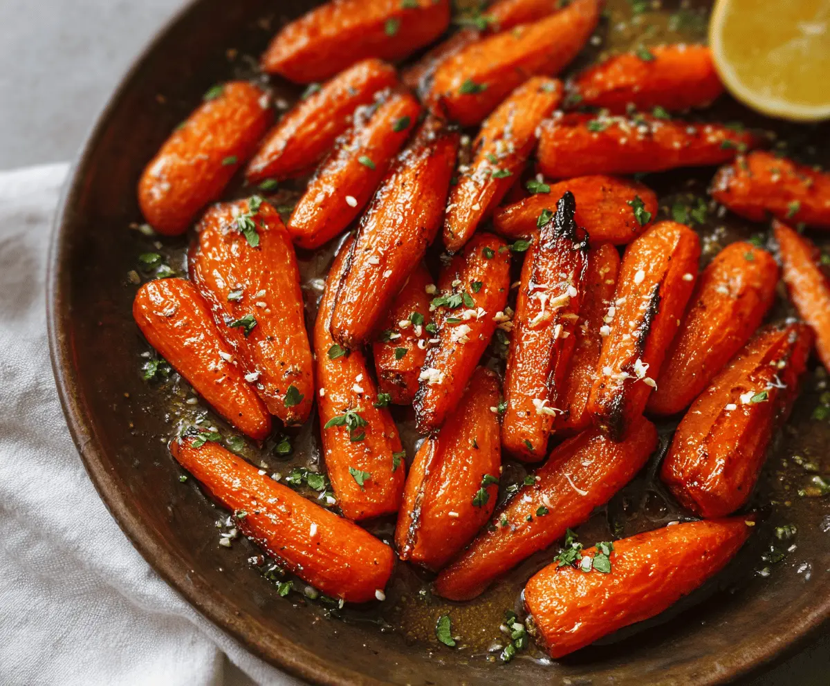 Honey roasted carrots served as a delicious side dish with caramelized glaze