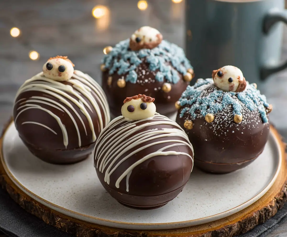 Delicious hot chocolate bombs with melted chocolate and marshmallows in a cozy setting