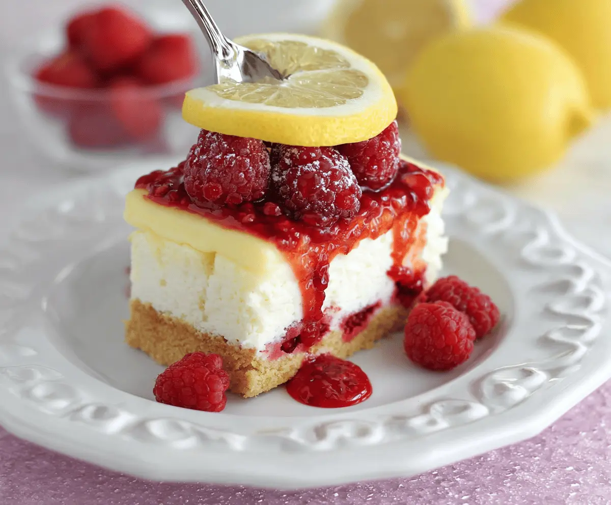 Delicious Lemon Raspberry Cheesecake with a creamy texture and fresh fruit topping
