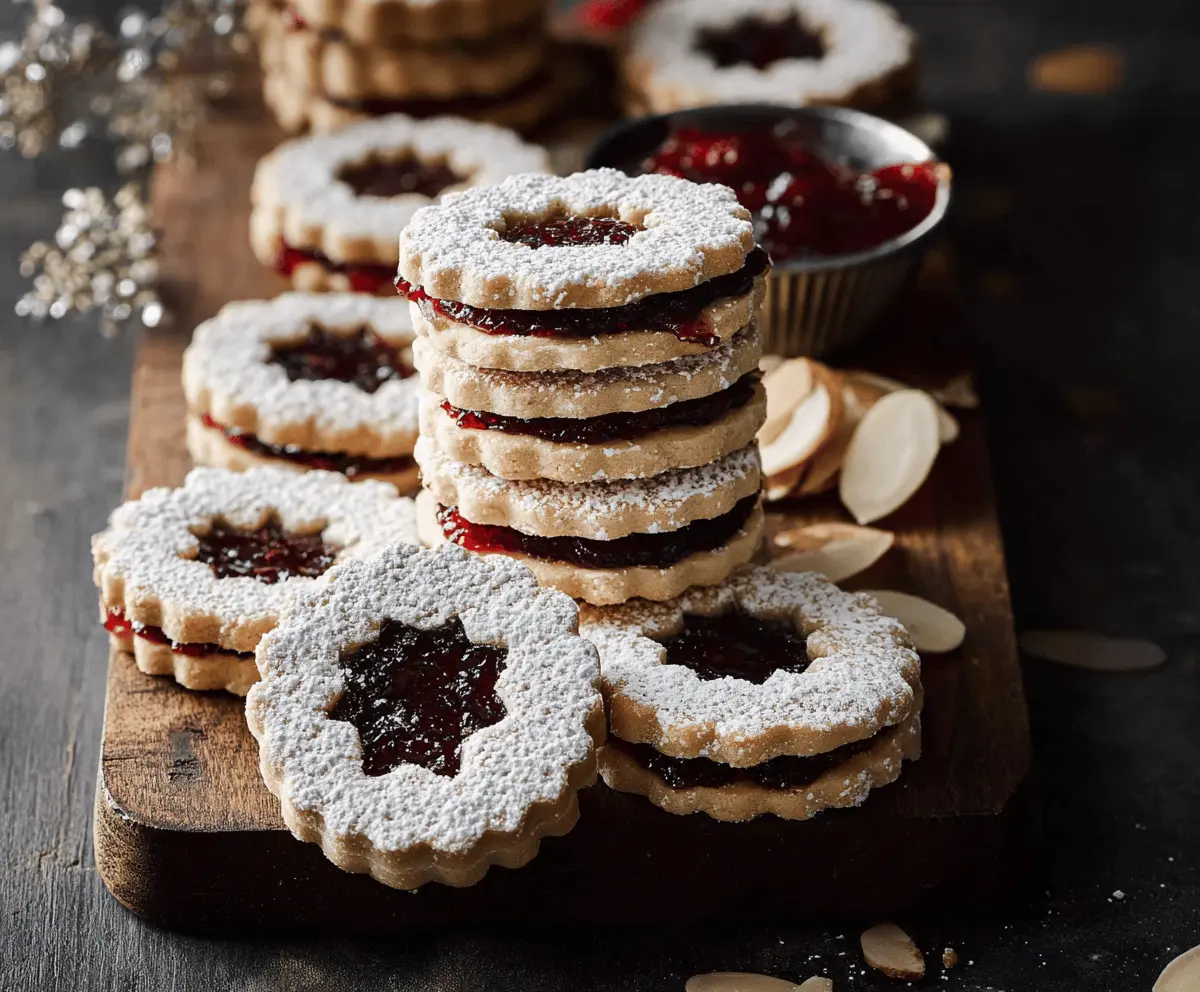 Delicious Raspberry Almond Linzer Cookies with raspberry jam filling and almond-flavored shortbread dishes.
