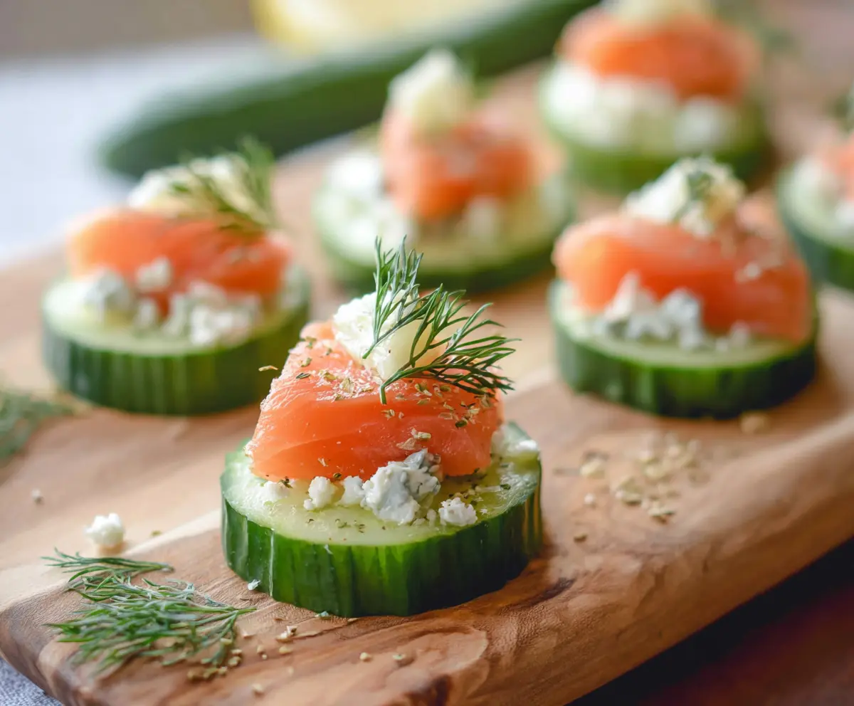 Delicious smoked salmon cucumber bites served as a fresh appetizer for parties.