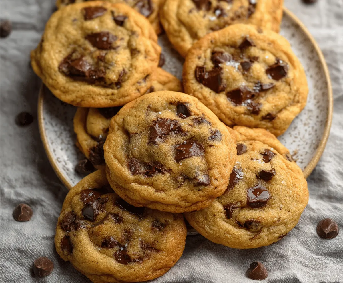 Delicious soft-batch chocolate chip cookies fresh out of the oven, showcasing golden edges and gooey chocolate chips.
