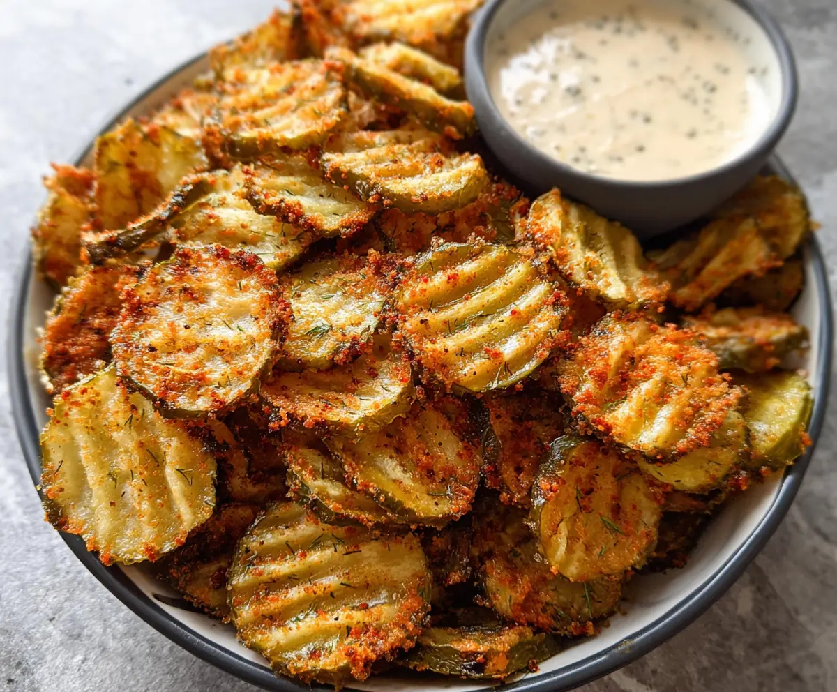 Crispy Air Fryer Spicy Dill Pickle Chips served as a flavorful snack.