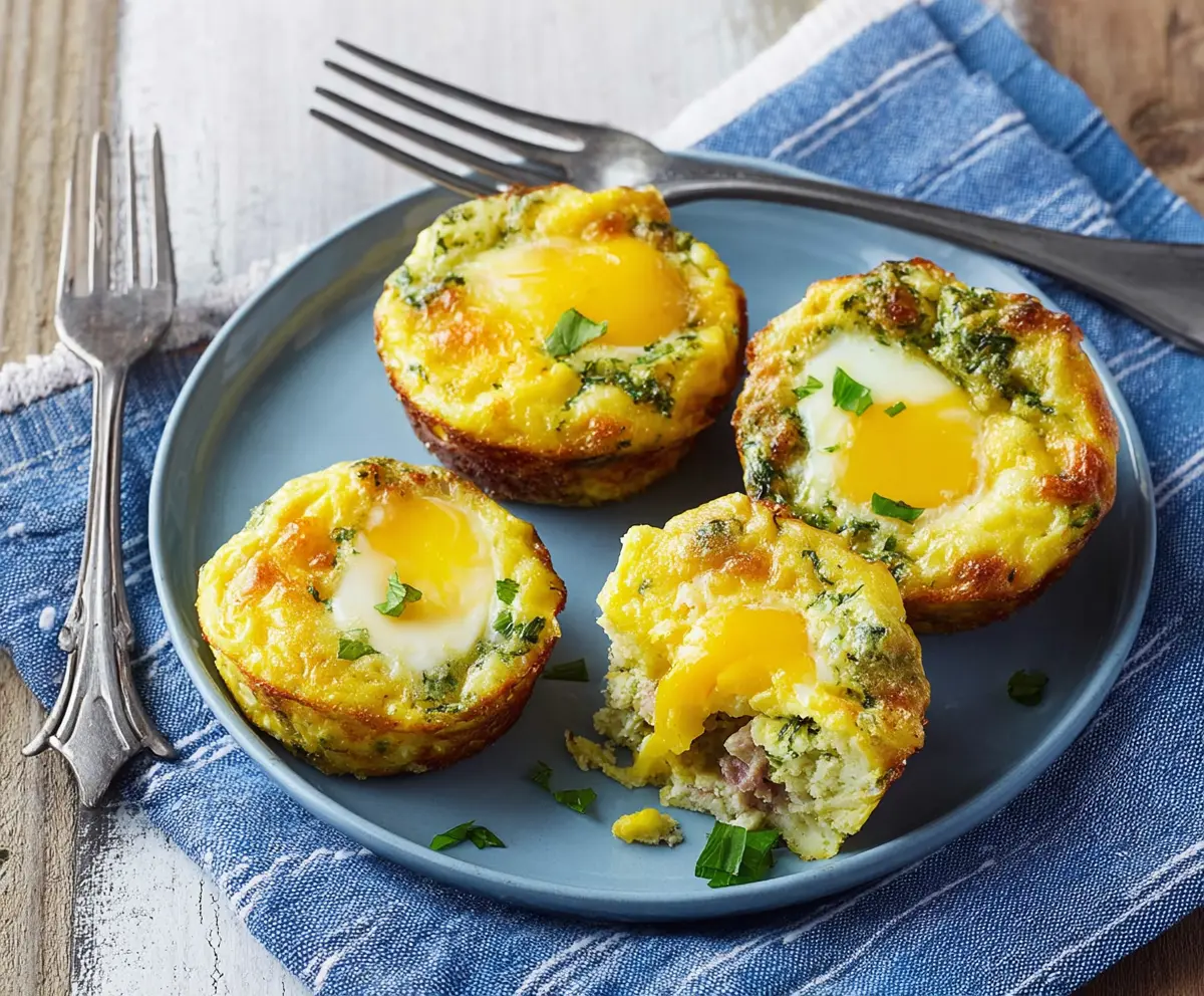 Delicious baked egg muffins with vegetables and cheese, perfect for a healthy breakfast.