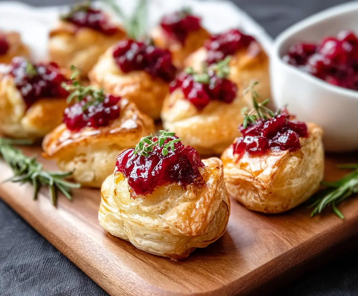 Delicious Brie and Cranberry Puffs with golden flaky pastry and a creamy cheese filling
