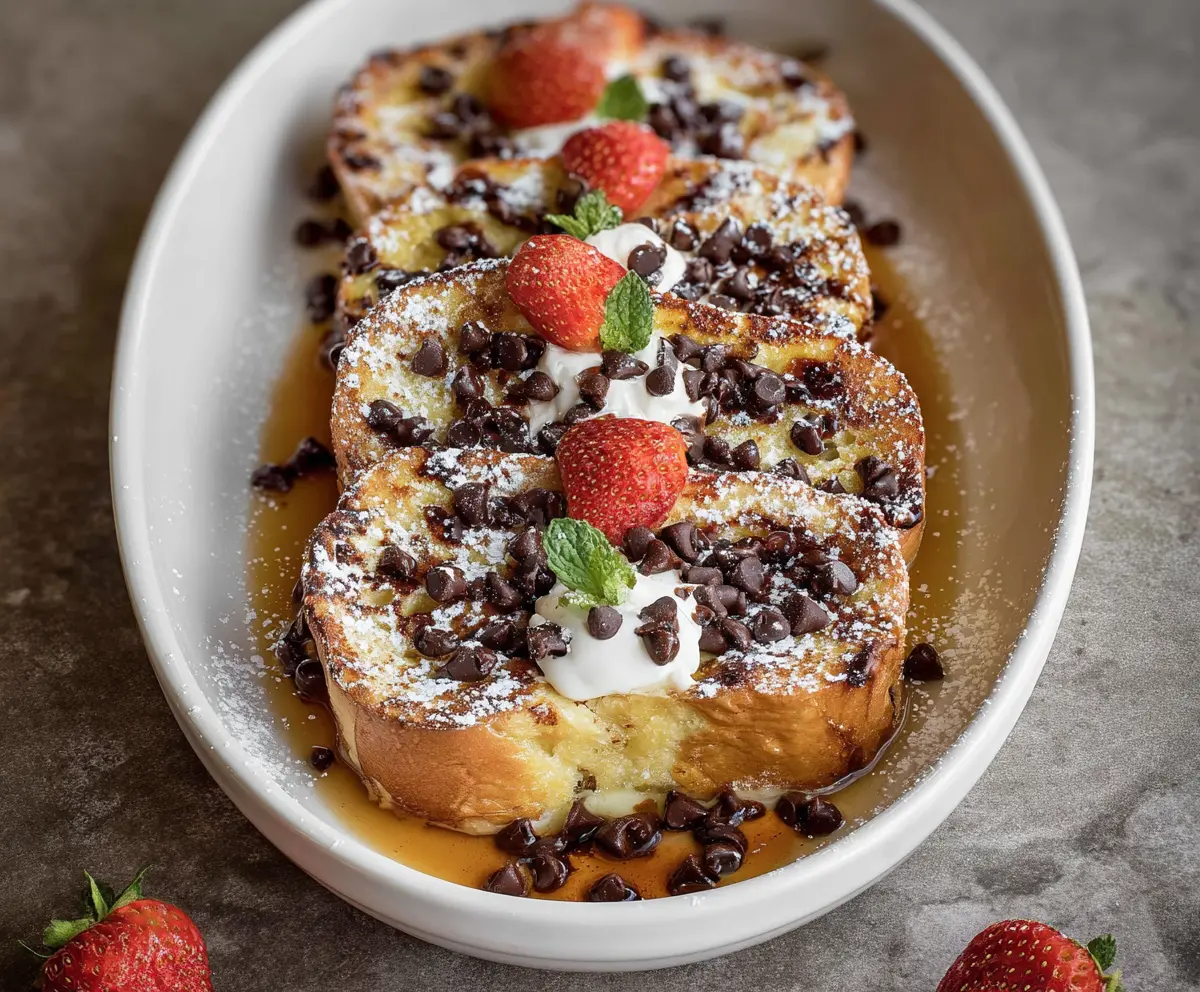 Delicious Cannoli French Toast with crispy edges and creamy filling, topped with powdered sugar.