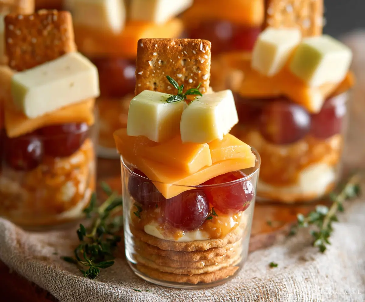 Delicious cheese and crackers cups served as a savory appetizer for parties.